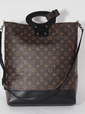 Louis Vuitton Monogram North South Tote Bag Black Leather Trim Strap